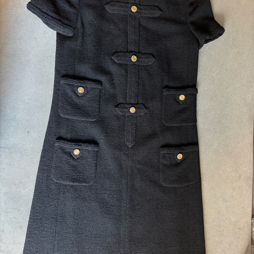 Chanel Vintage Black Wool Tweed Dress with Gold CC Buttons Y2K - Karl Lagerfeld - Picture 9 of 16
